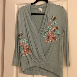 Anthropologie wrap style shirt, embroidered